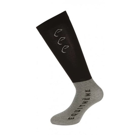 EQUITHEME - Chaussettes d'équitation Compet Noir/Gris (x2)