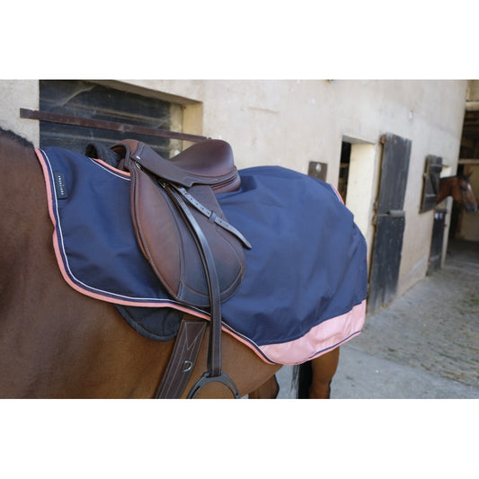 EQUITHEME - Couvre-reins  "Tyrex 1200 D" Doublé Polaire Imper Bleu/Corail