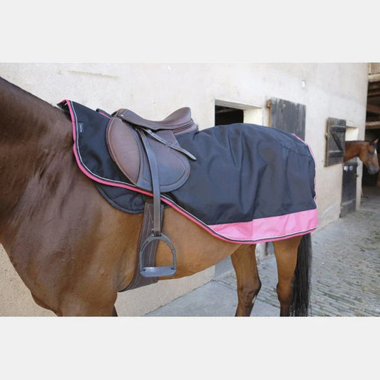 EQUITHEME - Couvre-reins  "Tyrex 1200 D" Doublé Polaire Imper Noir/Framboise